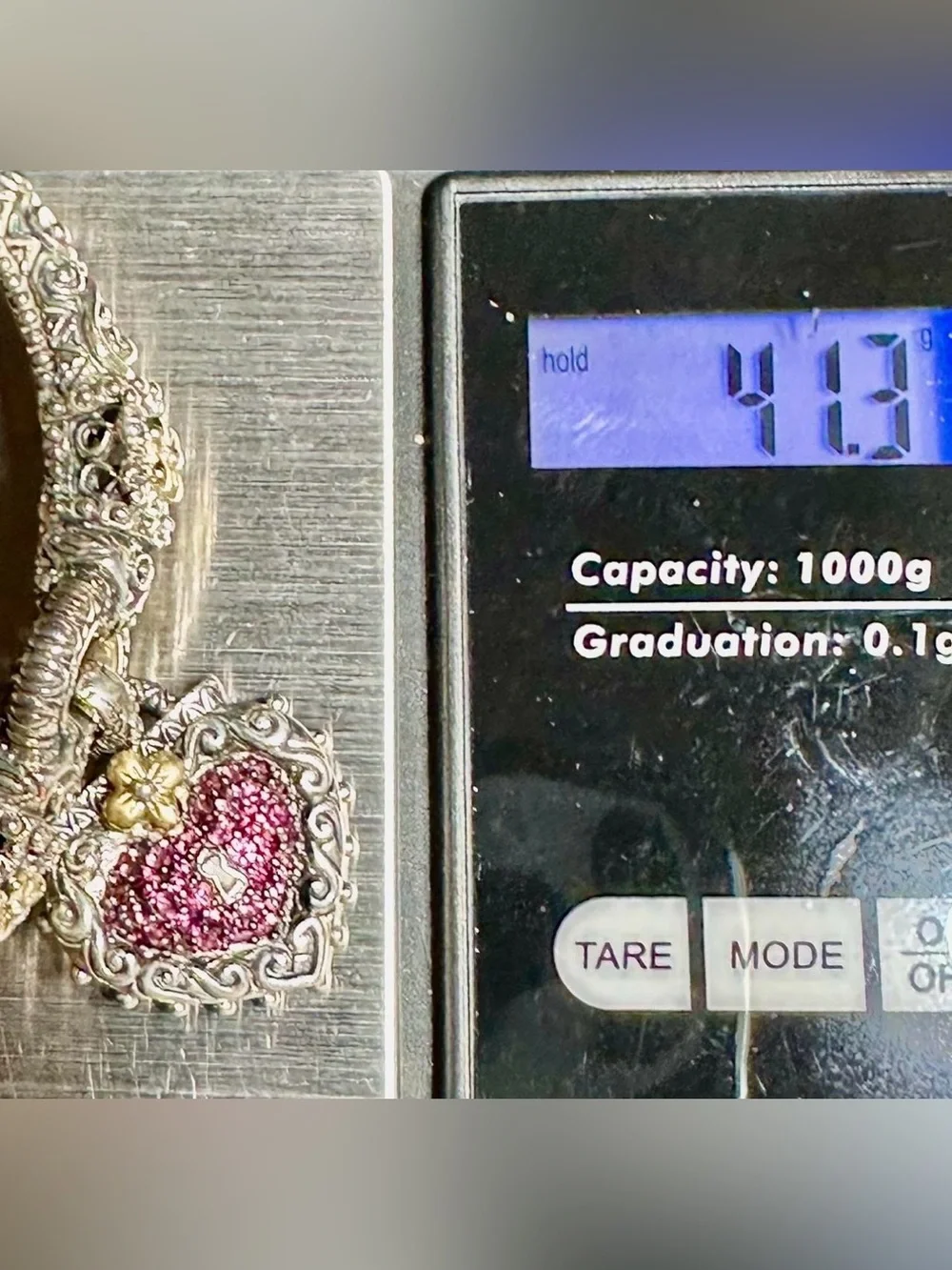 Barbara Bixby 925 Silver Bracelet 7” & Pink Tourmaline Heart Charm Lot 373